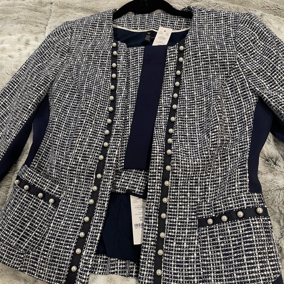 NWT Whbm Embellished Pearl Tweed Jacket & Pencil Skirt, 00 - Picture 7 of 9